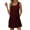 thumbnail image 1 of QLEICOM Women's 2023 Summer Dress Solid Square-Neck Sleeveless Dress Beach Sundress Mini Flared Tank Dress Red S, US Size:4, 1 of 4