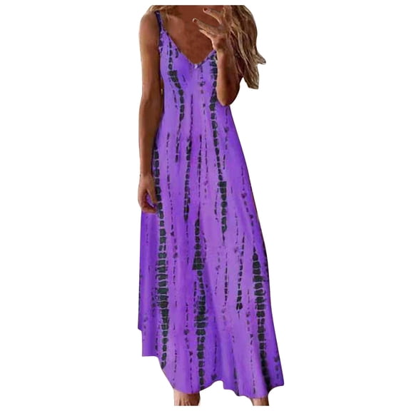QLEICOM Women's 2023 Summer Dress Solid V-Neck Racerback Slim Fit Wrapped Hip Dress Maxi Dresses Beach Sundress Dress Purple S, US Size:4