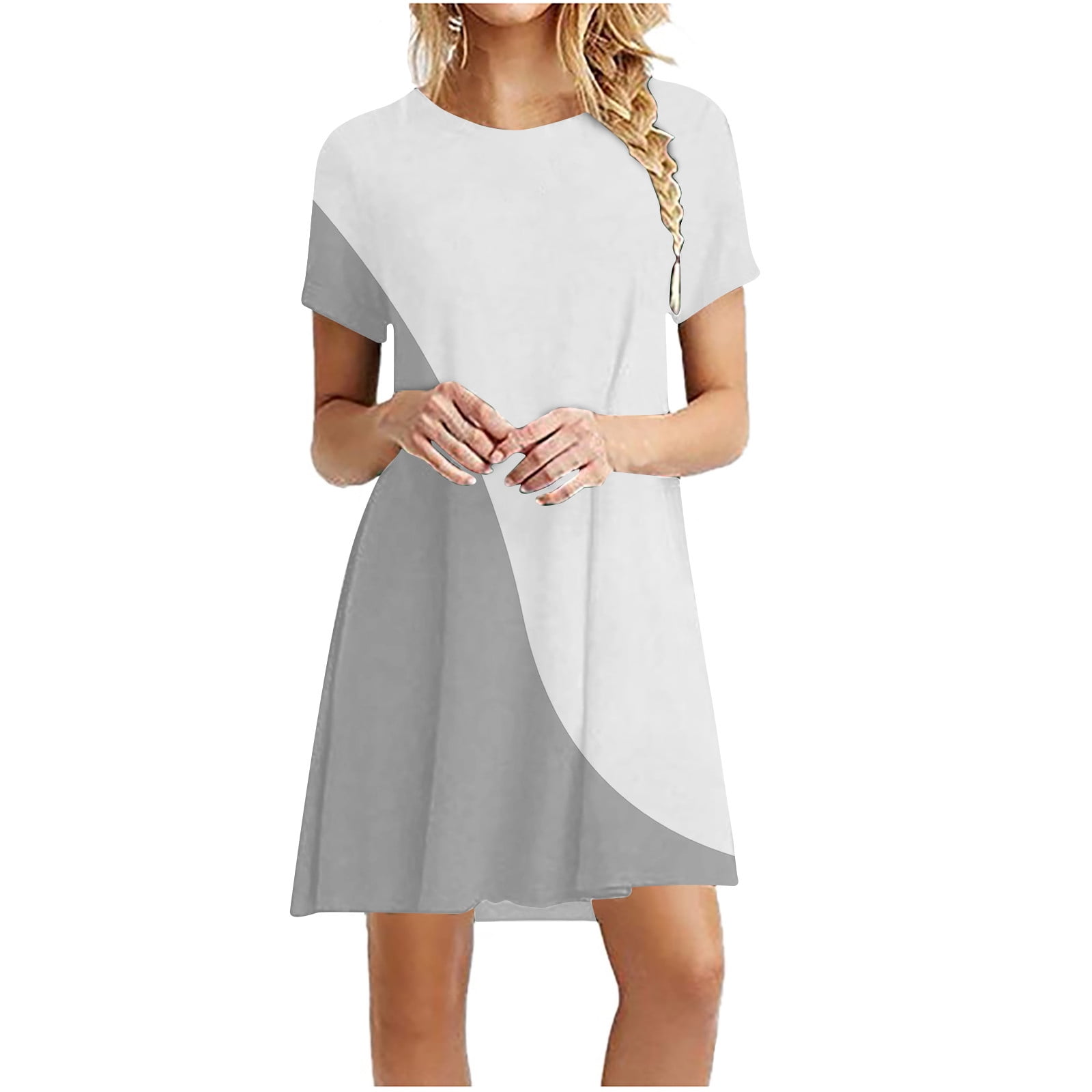 QLEICOM Women's Casual Color-Blocking Simple T-Shirt Loose Dress Summer  Short Sleeve T Shirt Dresses Gray S(US Size: 4 - Walmart.com