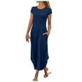 thumbnail image 1 of QLEICOM Women's Casual Loose Sundress Long Dress Short Sleeve Split Maxi Dresses Summer Beach Dress with Pockets Blue XL, US Size: 10, 1 of 5