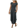 thumbnail image 1 of QLEICOM Women's Casual Loose Sundress Long Dress Short Sleeve Split Maxi Dresses Summer Beach Dress with Pockets Gray XXL, US Size: 12, 1 of 5