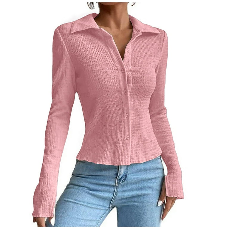 Casual Solid Buttons Turndown Collar Tops Casual Solid Buttons Turndown Collar Tops