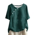 thumbnail image 1 of QLEICOM Women's Cotton Linen T-Shirts Fashion Women Casual Button Floral Print Tee Shirts Plus Size Crew Neck Short Sleeve Loose Tunic Tops Summer Comfy Basic Tops on Clearance (S-5XL), 1 of 5