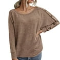 thumbnail image 1 of QLEICOM Women's Crewneck Casual Solid Long Sleeve Button Blouses Shirts Tops Khaki XL, US Size 10, 1 of 7