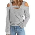 thumbnail image 1 of QLEICOM Women's Cusal Crewneck Leaky Shoulder Long Sleeve Lightweight Sweatshirts Solid Hedging Blouses Shirts Tops Gray XL, US Size 10, 1 of 4