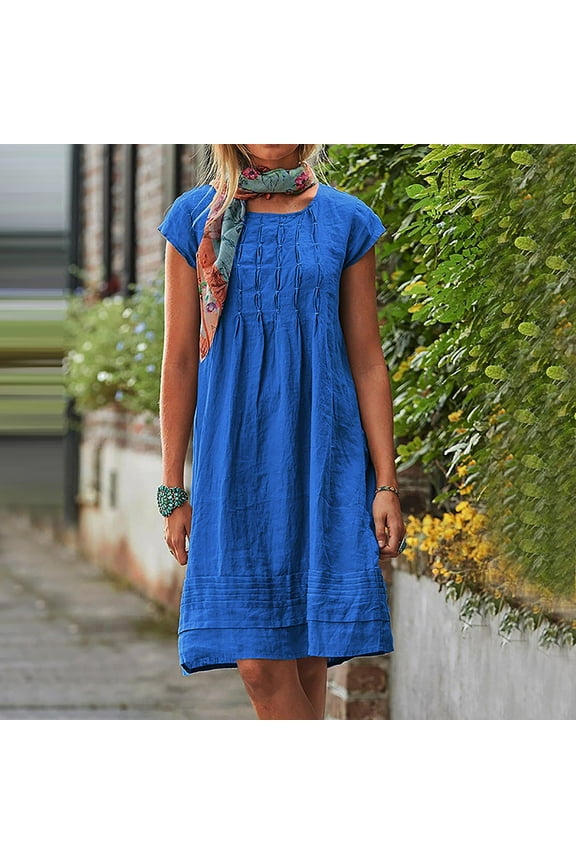 Women's Elegant Loose Solid Color Dresses Crewneck Loose Puff Sleeve Dress Half Sleeve Cotton And Linen Flowy Maxi Dress Beach Daily Party Dress Vintage Dress Beach Sundress Black M