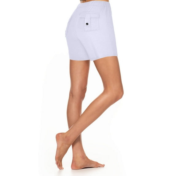 QLEICOM Women's High Waist Yoga Shorts Tummy Control Fitness Athletic Workout Running Shorts with Deep Pockets Workout Out Leggings White XS, US Size 2