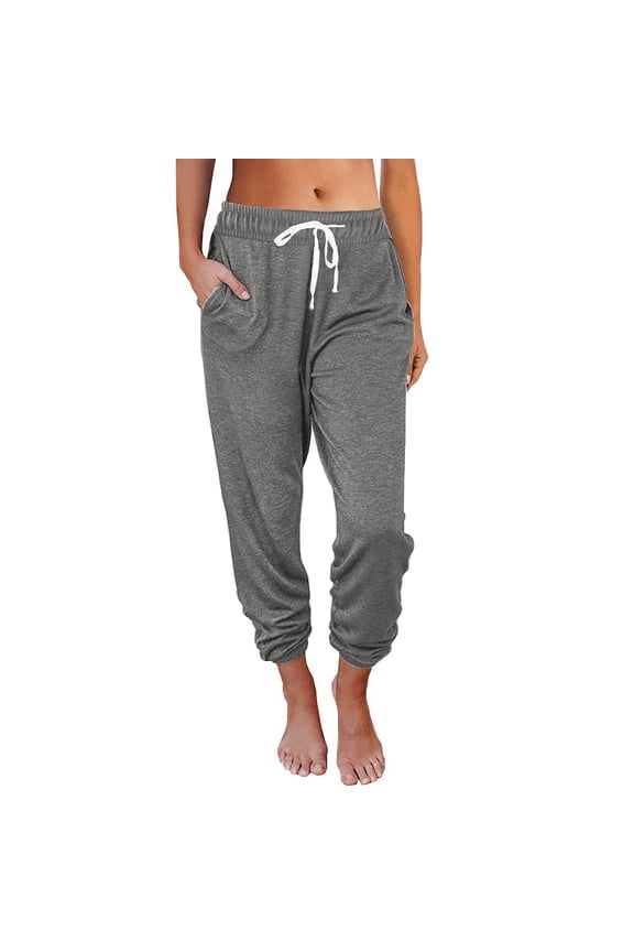 Women's Joggers Pants Cotton Linen Solid Trousers Casual Solid Pockets Elastic Waist Comfortable Straight Pants for Workout, Yoga, Running Dark Gray S, US Size 4