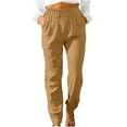 thumbnail image 1 of QLEICOM Women's Joggers Pants Cotton Linen Solid Trousers Casual Solid Pockets Elastic Waist Comfortable Straight Pants for Workout, Yoga, Running Yellow L, US Size 8, 1 of 6