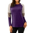 thumbnail image 1 of QLEICOM Women's Long Sleeve Tops Leopard Color Block T Shirt Casual Tunic Crew Neck Striped Shirts Plus Size Tops Loose Sweatshirt Purple 5XL, US Size:18, 1 of 3