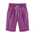thumbnail image 1 of QLEICOM Women's Plus Size Cotton Linen Shorts Summer Solid Five Points Casual Pants Walking Athletic Yoga Shorts Hiking Comfy Beach Shorts with Deep Pockets Purple L, US Size:8, 1 of 5