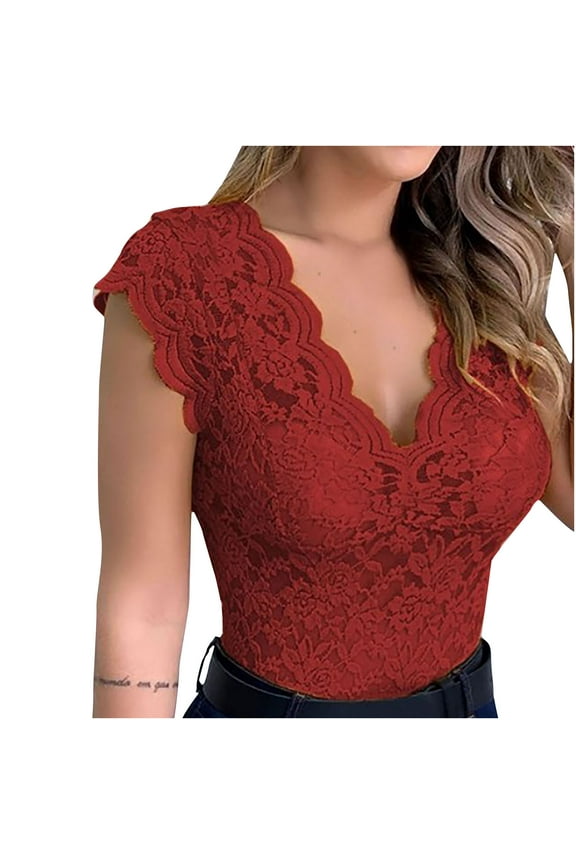 Women's Sexy Slim Solid Lace V-Neck Sleeveless Blouses Shirts Tops Wine S, US Size 4