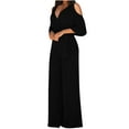 thumbnail image 1 of QLEICOM Women's Sexy Sparkly Jumpsuits Clubwear Short Sleeve Elegant Party Rompers High Waisted Wide Leg Pants Jumpsuits Black XXL, US Size 12, 1 of 4