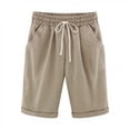 thumbnail image 1 of QLEICOM Women's Shorts Plus Size Cotton Linen Shorts, Jersey Shorts with Deep Pockets, Summer Solid Five Points Casual Pants, Walking Athletic Yoga Shorts, Hiking Comfy Beach Shorts Khaki Size 16, 1 of 1