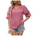 thumbnail image 1 of QLEICOM Women's Summer Casual Bubble Sleeve Polka Dot V-Neck Tunic Tops Ruffle Short Sleeve Flowy Blouse T-shirt Tops Pink M, US Size:6, 1 of 6