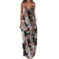 thumbnail image 1 of QLEICOM Women's Summer Casual Floral Printed Bohemian Spaghetti Strap Floral Long Maxi Dress with Pockets Boho Printed Hoop Sling Beach Long Dress Dark Gray B S, US Size: 4, 1 of 4