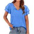 thumbnail image 1 of QLEICOM Women's Summer Solid Double Layer V-neck Loose Pullover Design Sense T-shirt Blouses Shirts Tops Blue XXL, US Size 12, 1 of 7