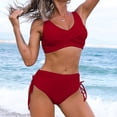 thumbnail image 1 of QLEICOM Women's Swimsuits High Waisted Tummy Control Swimwear Two Piece Soild Sexy Backless Halter Beach Bikini Swimwear Set Women Bikinis Swimming Suits Cover Ups Bathing Suits Wine XL, 1 of 4