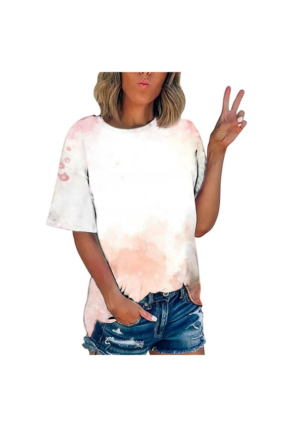 Women's Tie Dye Print Shirt, Women Gradient Graphic Short Sleeve T-Shirt, Summer Casual Loose Crew Neck Colorful Tee Tops, Plus Size Basic Tee Tops Blouse (S-5XL)