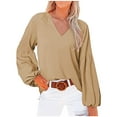 thumbnail image 1 of QLEICOM Women's V-Neck 3/4 Sleeve Solid Casual T- Shirt Blouses Shirts Tops Khaki XL, US Size 10, 1 of 6
