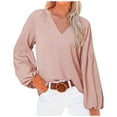thumbnail image 1 of QLEICOM Women's V-Neck 3/4 Sleeve Solid Casual T- Shirt Blouses Shirts Tops Pink 3XL, US Size 14, 1 of 5