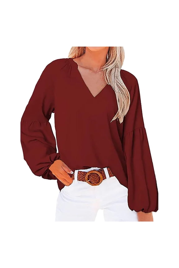Women's V-Neck 3/4 Sleeve Solid Casual T- Shirt Blouses Shirts Tops Red S, US Size 4