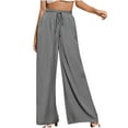 thumbnail image 1 of QLEICOM Women's Wide Leg Pants Casual Trousers Straight Leg Drawstring Elastic High Waist Loose Comfy Trousers with Pockets Gray XXL, US Size 12, 1 of 5