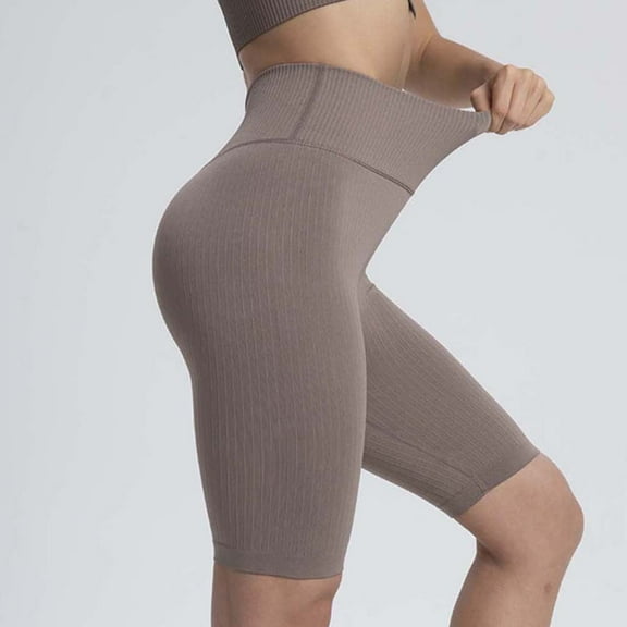 QLEICOM Womens Athletic Shorts, Plus Size Shorts, Fashion Casual Solid High Waist Elastic Yoga Pants Shorts Yoga Shorts, Running Shorts, Comfy Beach Shorts, Cycling Shorts Brown M