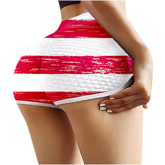 QLEICOM Womens Athletic Shorts, Plus Size Shorts, Fitness Leggings Fitness Independence Day Printed Yoga Sweat Pants Yoga Shorts, Running Shorts, Comfy Beach Shorts, Cycling Shorts Red S
