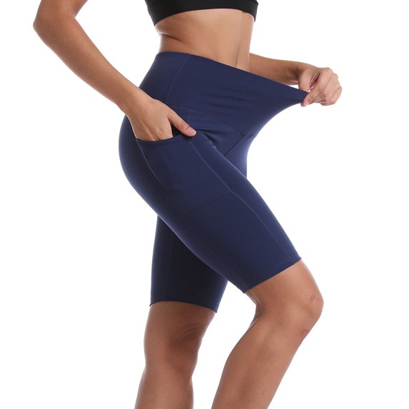 QLEICOM Womens Athletic Shorts, Plus Size Shorts, Pure Pocket High Waist Hip Stretch Running Five Points Yoga Pants Yoga Shorts, Running Shorts, Comfy Beach Shorts, Cycling Shorts Dark Blue S