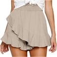 thumbnail image 1 of QLEICOM Womens Athletic Shorts, Plus Size Shorts, Fashion Shorts Summer Casual Loose Solid High Waist Ruffles Short Yoga Shorts, Running Shorts, Comfy Beach Shorts, Cycling Shorts Beige L, 1 of 7