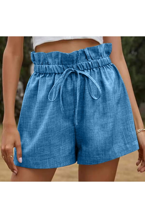 Womens Athletic Shorts, Plus Size Shorts, Fashion Solid Casual Wide Leg Lace Loose High Waist Shorts Pants Yoga Shorts, Running Shorts, Comfy Beach Shorts, Cycling Shorts Blue XL