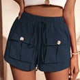 thumbnail image 1 of QLEICOM Womens Athletic Shorts, Plus Size Shorts, Fashion Sweat Shorts Summer Casual Loose Pocket Solid Pockets High Waist Short, Running Shorts, Comfy Beach Shorts, Cycling Shorts Blue XXL, 1 of 6