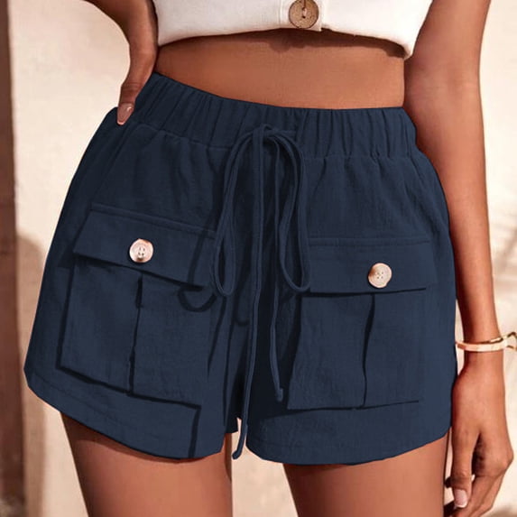 QLEICOM Womens Athletic Shorts, Plus Size Shorts, Fashion Sweat Shorts Summer Casual Loose Pocket Solid Pockets High Waist Short, Running Shorts, Comfy Beach Shorts, Cycling Shorts Blue XXL