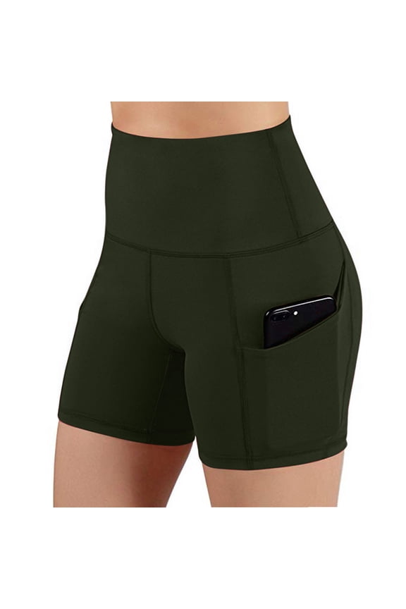 Womens Athletic Shorts, Plus Size Shorts, Solid Pocket High-waist Hip Stretch Pants Running Fitness Yoga Shorts, Running Shorts, Comfy Beach Shorts, Cycling Shorts Army Green XL