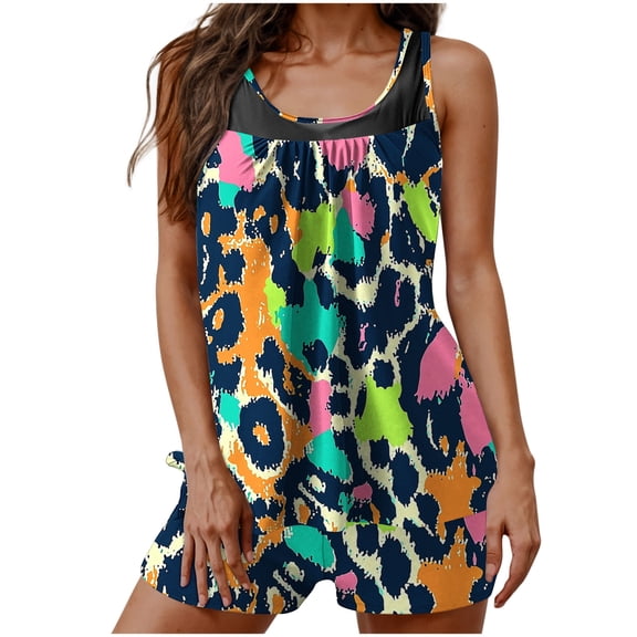 QLEICOM Womens Bathing Suits,Swimsuit for Women,Print Conservative Bikini Set with Boy Shorts Two Piece Full Coverage Swimsuit