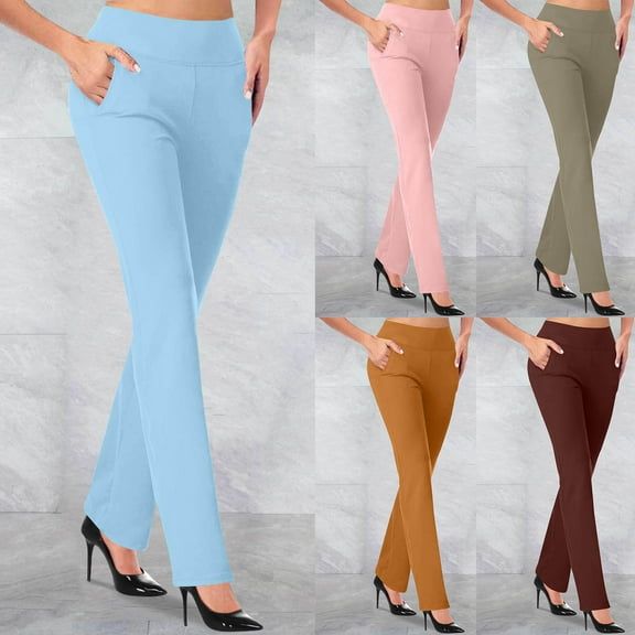 QLEICOM Womens Casual Pants,Pants for Women,Women's Solid Color Knit Pants with Flared Flare Bottom and Slim Fits Stretchy Bootcut Trousers for Fashionable Casual Outfits