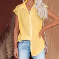 thumbnail image 1 of QLEICOM Womens Casual Tops, Plus Size Summer Shirt, Fashion Elegant Solid Cotton And Linen Button Blouse, Lapel Neck Short Sleeve Cardigan Buttons Blouse Tunic Tops Yellow S, 1 of 5