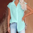 thumbnail image 1 of QLEICOM Womens Casual Tops, Plus Size Summer Shirt, Fashion Elegant Solid Cotton And Linen Button Blouse, Lapel Neck Short Sleeve Cardigan Buttons Blouse Tunic Tops Blue M, 1 of 5