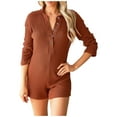 thumbnail image 1 of QLEICOM Womens Casual V-neck High-waisted Long Sleeves Loose Adjustable Jumpsuits Stretchy Shorts Romper with Pockets Orange S, US Size 4, 1 of 6