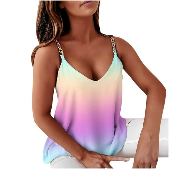 QLEICOM Womens Chain Suspender Tank Tops V Neck Casual Cami Sleeveless Camisole Blouses Summer Basic Tank Shirt Multicolor XXL, US Size 12
