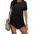 thumbnail image 1 of QLEICOM Womens Classic Solid Color Irregular Hem Tunic Tops Crew-neck Flowy Blouses Shirt Tops, Summer Short Sleeve Blouses Casual Loose Henley Shirts, Tees & Blouses S-2XL, 1 of 6
