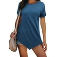 thumbnail image 1 of QLEICOM Womens Classic Solid Color Irregular Hem Tunic Tops Crew-neck Flowy Blouses Shirt Tops, Summer Short Sleeve Blouses Casual Loose Henley Shirts, Tees & Blouses S-2XL, 1 of 6