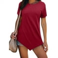 thumbnail image 1 of QLEICOM Womens Classic Solid Color Irregular Hem Tunic Tops Crew-neck Flowy Blouses Shirt Tops, Summer Short Sleeve Blouses Casual Loose Henley Shirts, Tees & Blouses S-2XL, 1 of 6
