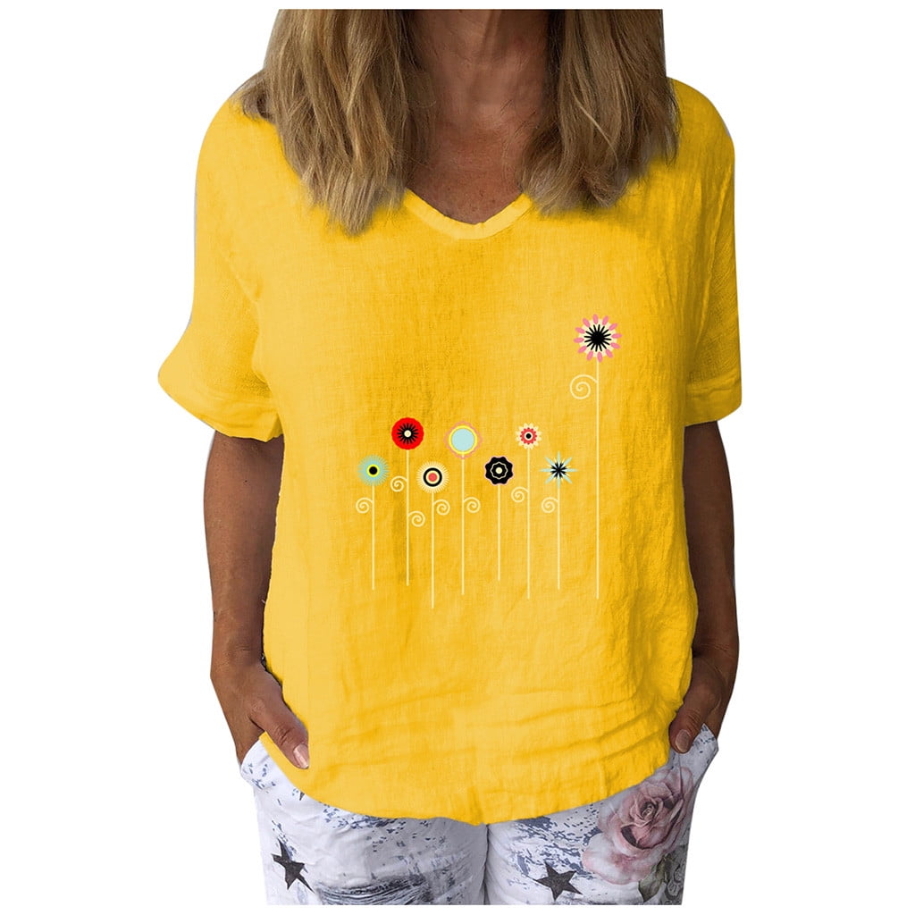 Women's V-Neck Cut Out Top With Petal Sleeves - Short Sleeve Loose Blouse, 95% Polyester 5% Spandex, Summer Casual Tee