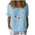 thumbnail image 1 of QLEICOM Womens Fashion V Neck Petal Sleeve T-Shirt, Casual Cotton Short Sleeve Blouse, Boho Floral Print Loose Basic Tee Tops for Leggings, Plus Size Tops, Tees & Blouses S-3XL, 1 of 3