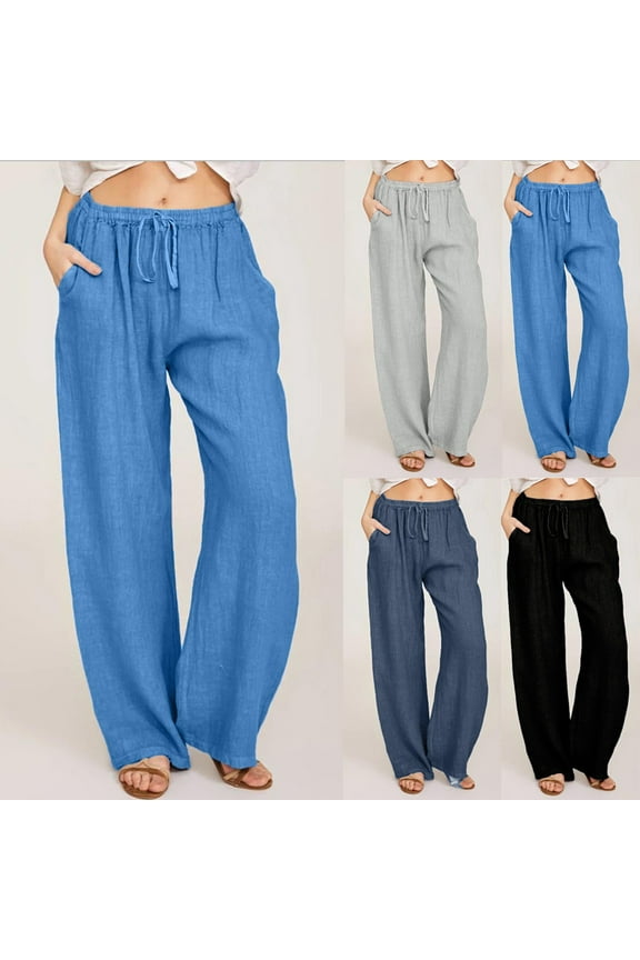 Womens Linen Pants,Casual Pants for Women,Women Relaxed Fits Wide Leg Trousers in Breathable Linen Fabric with Adjustable Drawstring Waist Flowy Solid Color Pants Ideal for Leisure