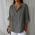 thumbnail image 1 of QLEICOM Womens Plus Size Summer Tops, Casual Kaftan Loose Tops, Fashion Solid Cotton And Linen T Shirts, V-Neck 3/4 Sleeve Baggy Pullover Tops Cardigan Blouse, 1 of 6