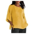 thumbnail image 1 of QLEICOM Womens Plus Size Tops 3/4 Sleeve O Neck Casual Loose Cotton Linen Basic Plain T-Shirts Spring Summer Womens Basic Tunic Tops Pullover Blouses Tees Shirts Yellow 5XL, US Size:18, 1 of 5