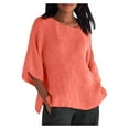 thumbnail image 1 of QLEICOM Womens Plus Size Tops 3/4 Sleeve O Neck Casual Loose Cotton Linen Basic Plain T-Shirts Spring Summer Womens Basic Tunic Tops Pullover Blouses Tees Shirts Pink XL, US Size:10, 1 of 5